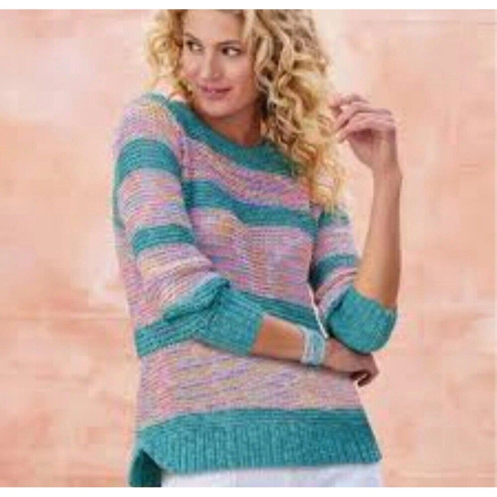 Soft Surroundings Serafina Open Knit Tunic Sweater XS Striped Coastal Boho